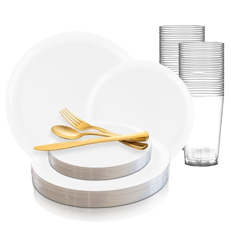 Smarty Had A Party White Flat Round Disposable Plastic Wedding Value Set, 360PK 830-WH-VS60